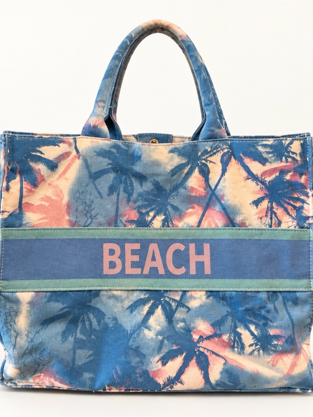 Beach Tote Bag in Blue and Pink